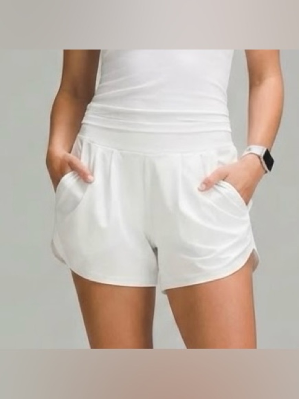 Baonmy White Ruched Side Pleated Pull On Stretchy Shorts Casual Summer Size XL